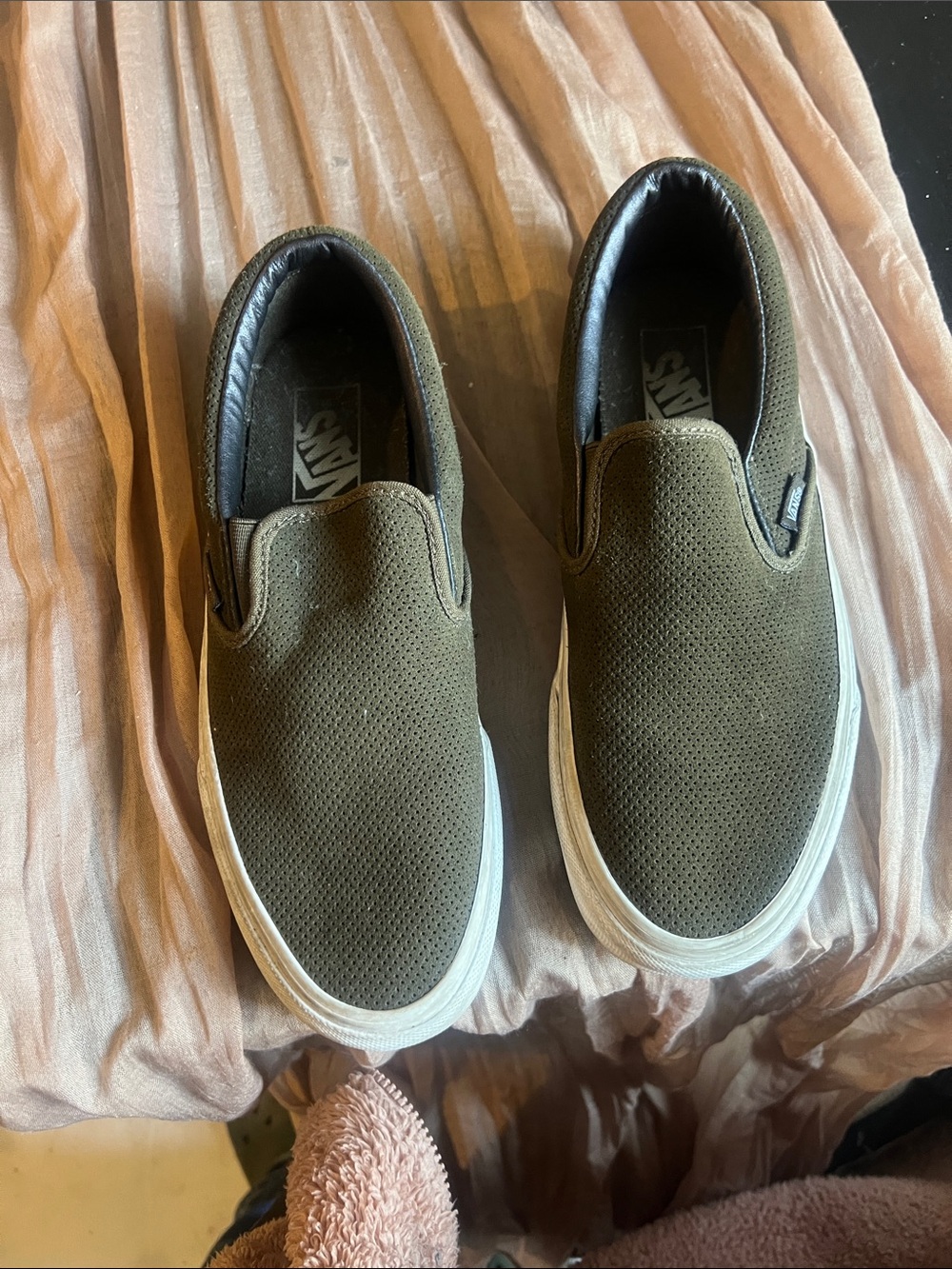 Vans Slip-On Sneakers in Olive Green with White Soles